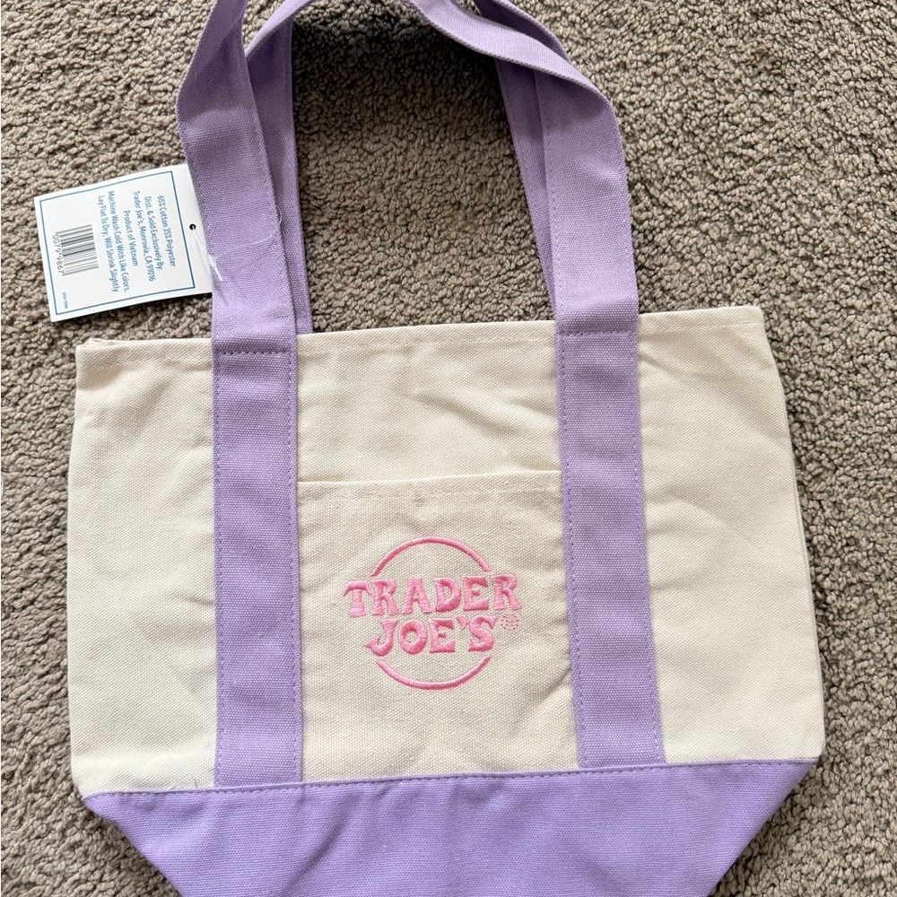 Trader Joe small Lavender & Cream Canvas Tote